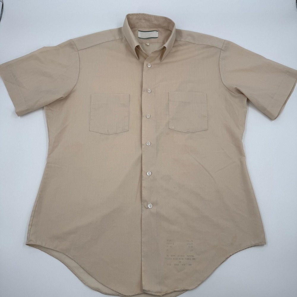 Vintage Sears Perma-Prest Men Tan Khaki Short Sleeve Work Shirt 16 Regular 72995